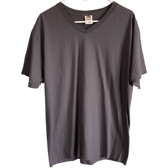 NWOT Fruit of the Loom HD Cotton Mens Dark Gray V-Neck Short Sleeve Tee Large - Picture 2 of 7